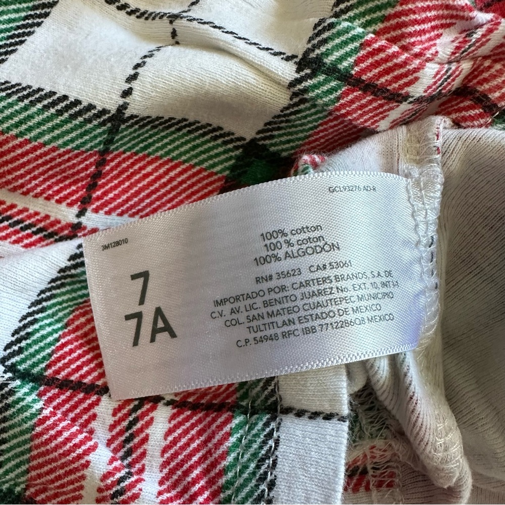 2pc Carter’s Size 7 7A Long Sleeve Cotton Christmas Holiday Plaid Pajamas EUC! - Picture 4 of 7